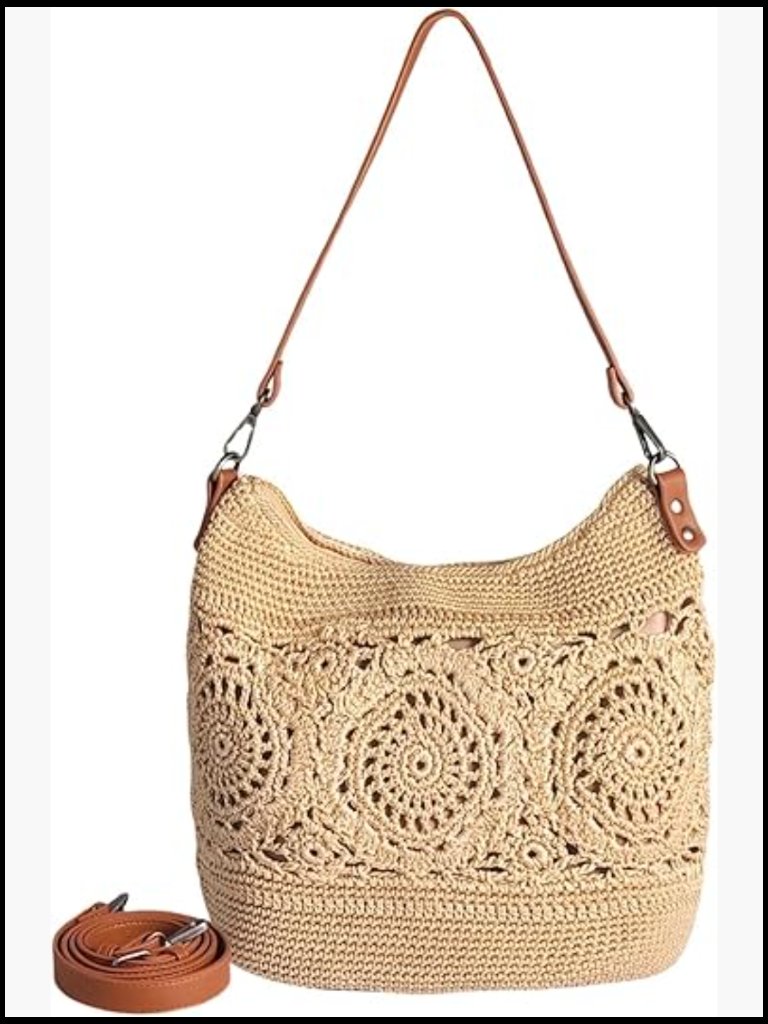 Boho Crochet Crossbody Hobo Purse Handmade Large Tote Bag Summer Beach Travel